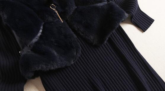 Temperament Winter Long Faux Fur Vest Fashion Women Suit Skirt - Black